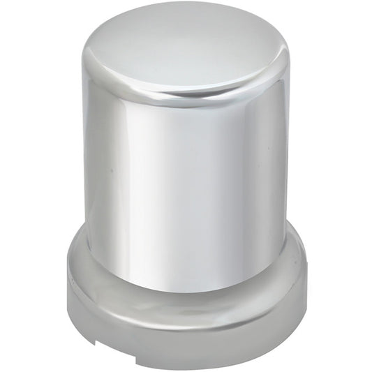 Chrome plastic 33mm top hat nut cover by RTE Custom Trucks, push-on style, for vehicle wheel nuts.