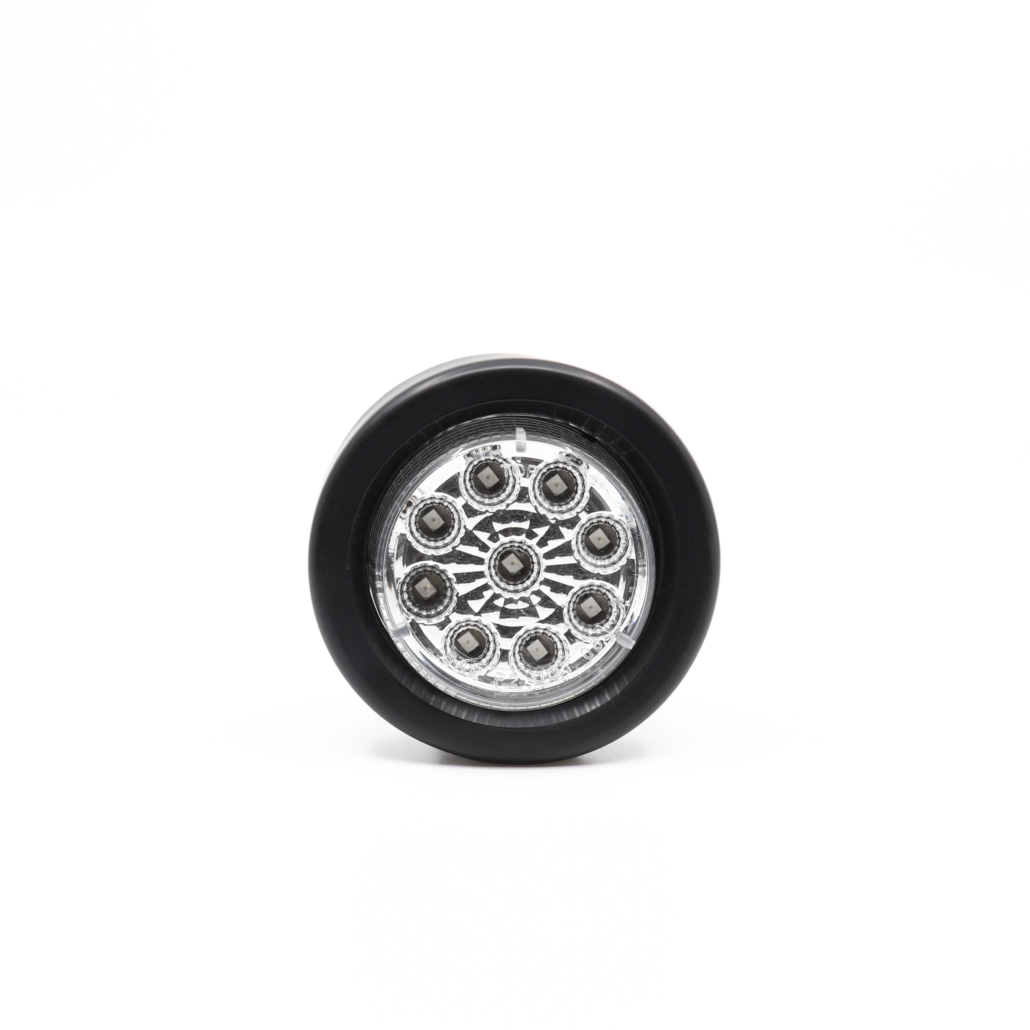 LED marker lamp by RTE Custom Trucks, Lucidity 22519 model, shown with clear lens and mounting hardware on a white background.