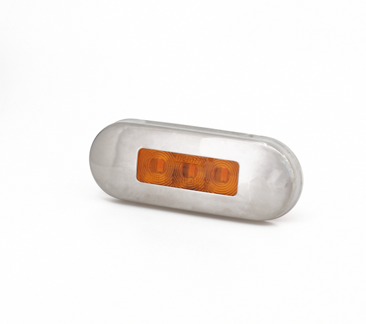 RTE Custom Trucks Lucidity 26260 LED Marker Lamp in amber with clear lens, mounted on vehicle for visibility and safety.
