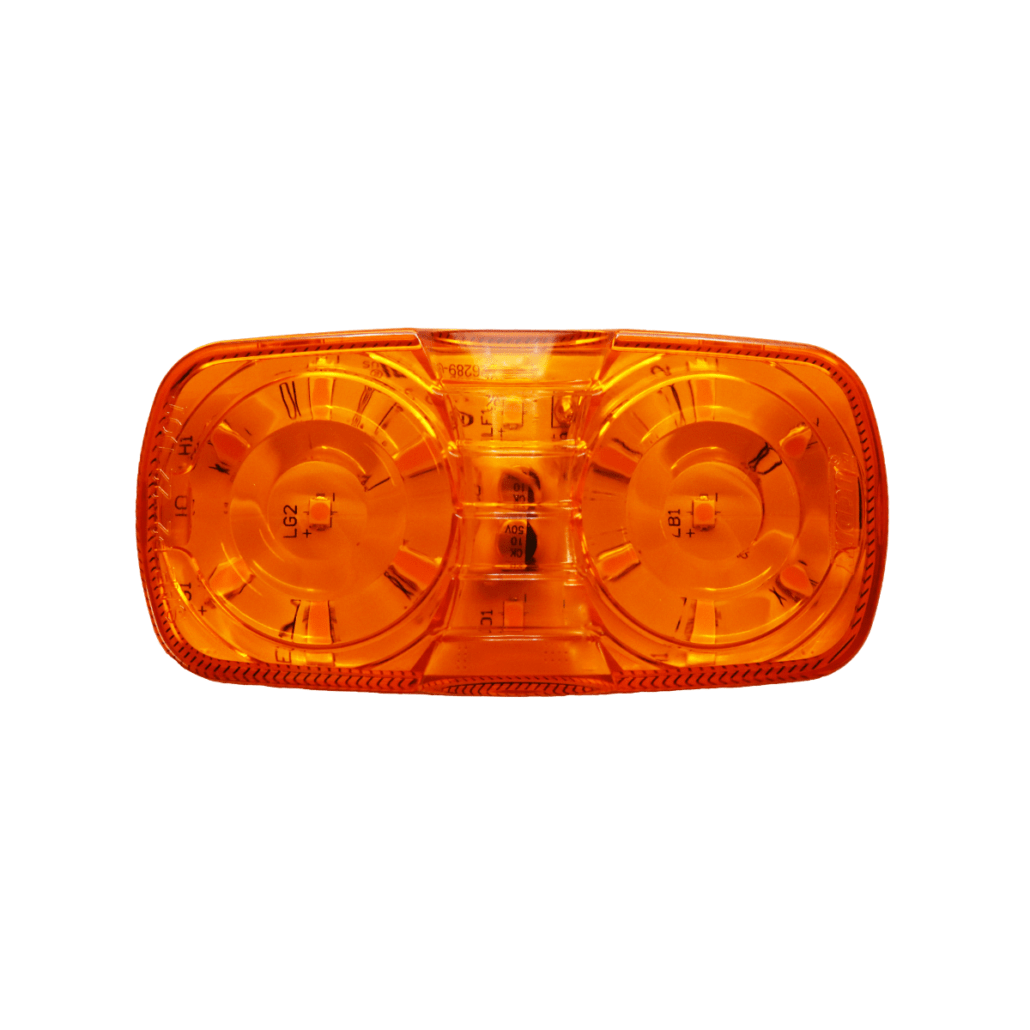 RTE Custom Trucks Lucidity Tiger Eye LED marker light with amber-tinted lens on a truck, showcasing bright illumination and sleek design.