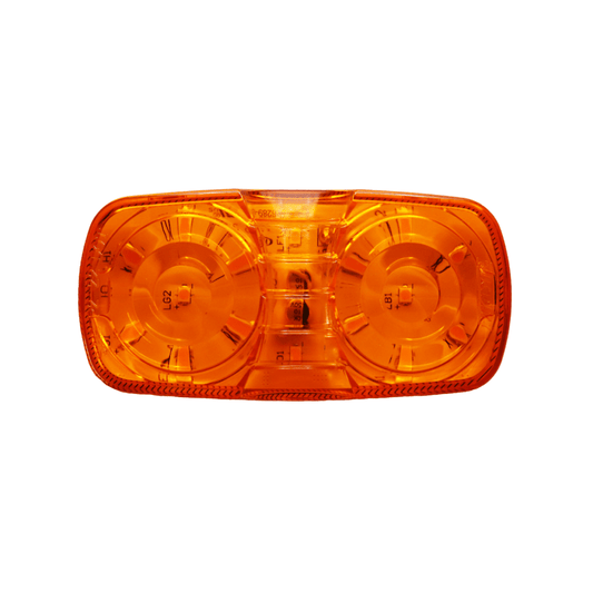 RTE Custom Trucks Lucidity Tiger Eye LED marker light with amber-tinted lens on a truck, showcasing bright illumination and sleek design.