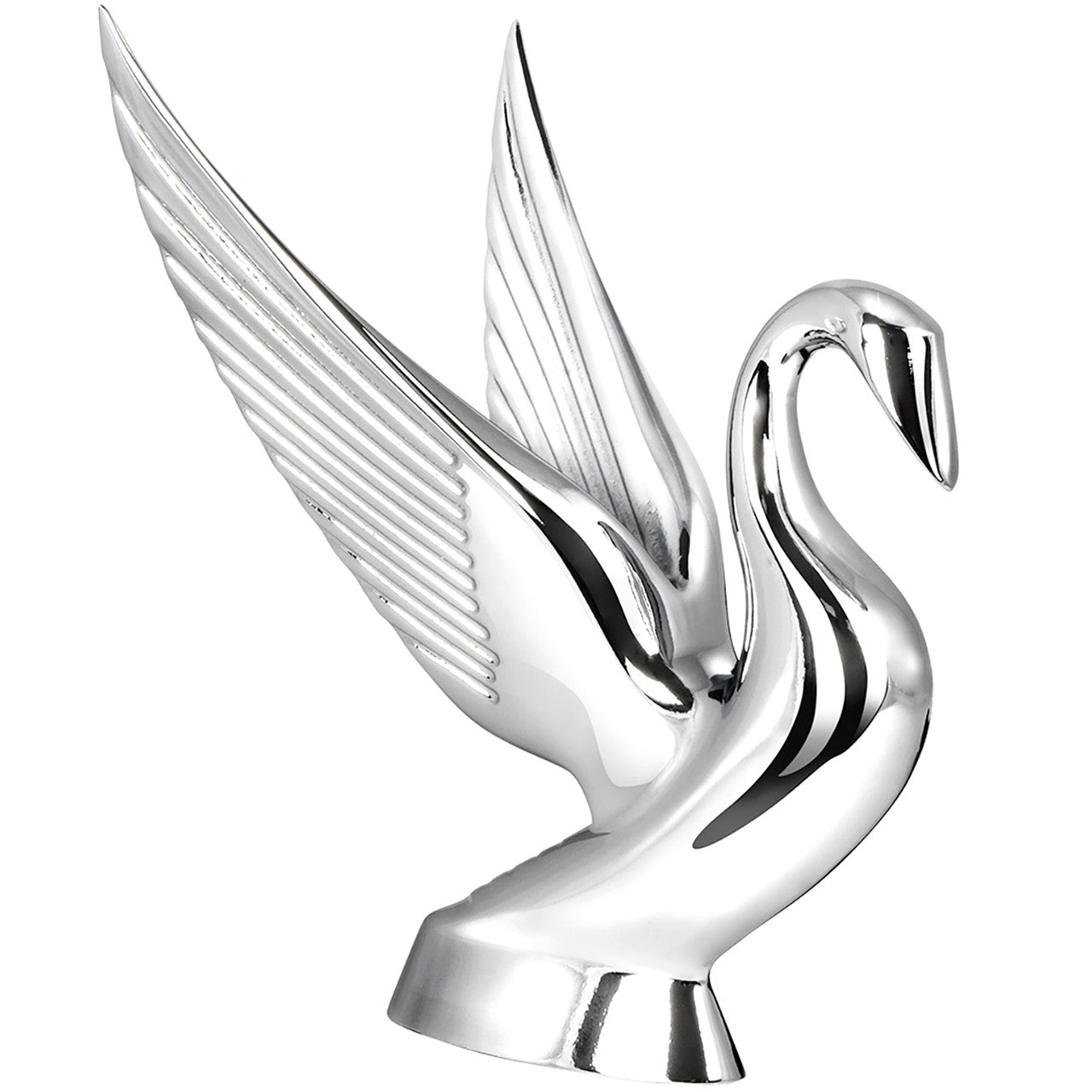 Chrome Swan Hood Ornament by RTE Custom Trucks, featuring a sleek design and shiny finish for automotive decoration.
