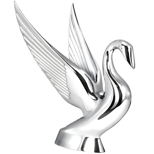 Chrome Swan Hood Ornament by RTE Custom Trucks, featuring a sleek design and shiny finish for automotive decoration.