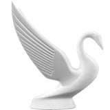 White powdercoated swan hood ornament by RTE Custom Trucks, showcasing elegant design and durable finish.