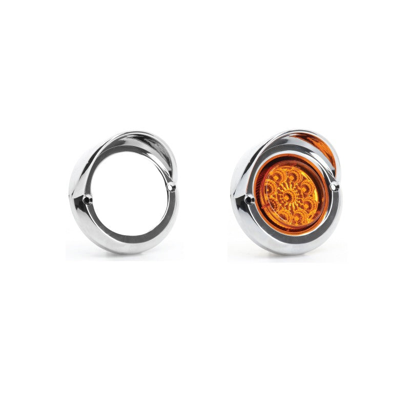 Chrome plastic light bezel with visor for 2-inch lights, designed for custom trucks by RTE Custom Trucks.