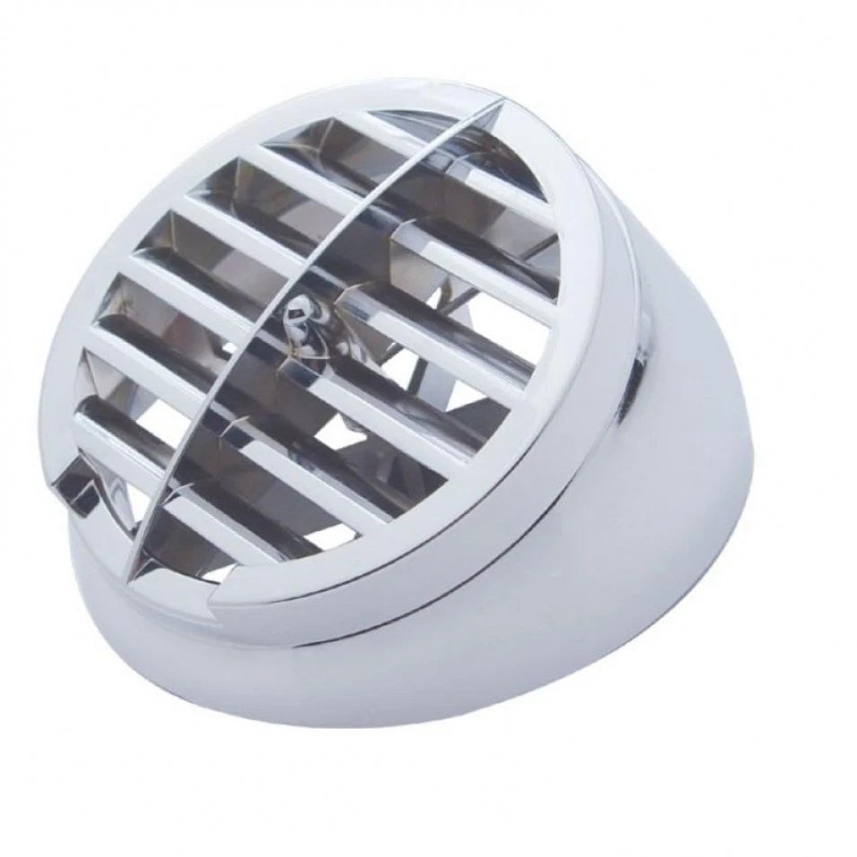 Chrome AC vent by RTE Custom Trucks, showing a sleek, polished metal vent with adjustable louvers for vehicle air conditioning.